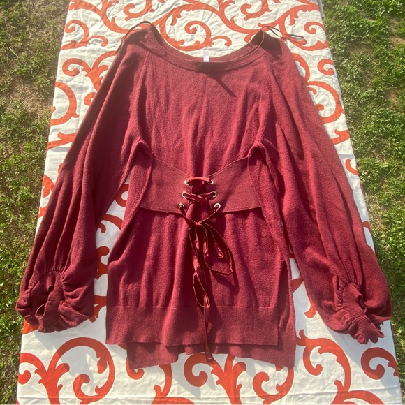 Leith Sweater Dress Long Sleeve Red Oversized Puffy Dress tie waist size xs - Picture 3 of 15